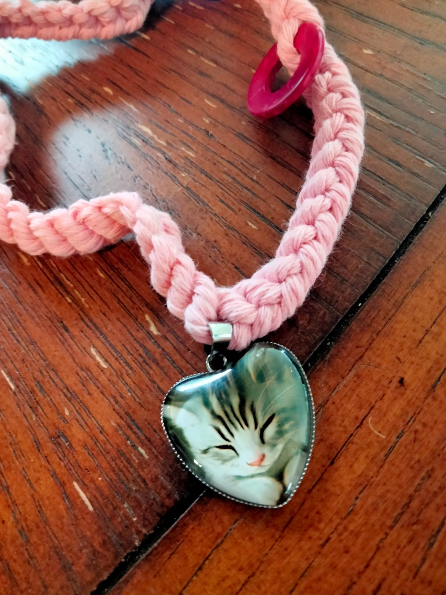 Cat Lady Pink Hemp Necklace Love Cats  @Peacemade