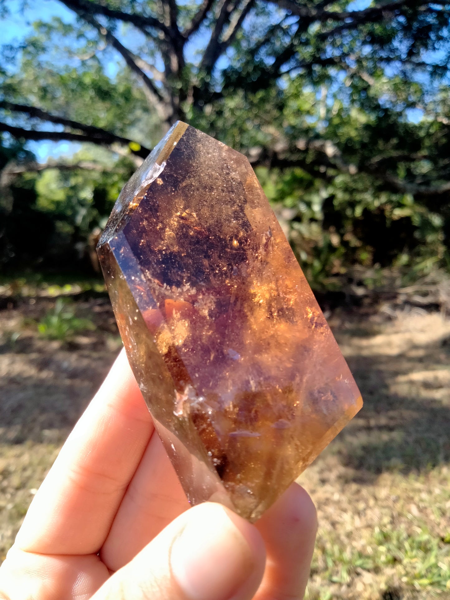 Citrine & Smokey Quartz phantoms, rainbows, freeform