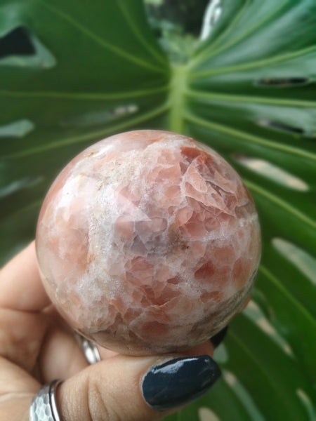 Pink Agate Sphere With cave Druzy and Dendrite