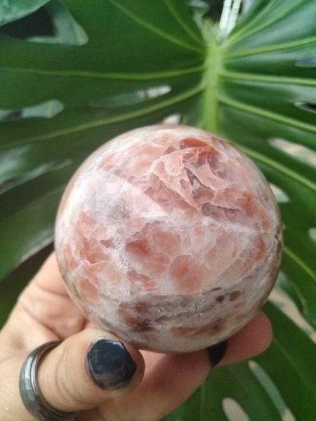 Pink Agate Sphere With cave Druzy and Dendrite