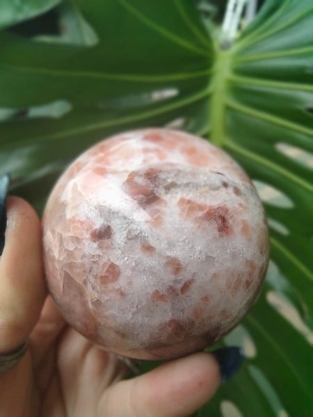 Pink Agate Sphere With cave Druzy and Dendrite