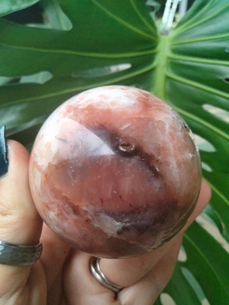 Pink Agate Sphere With cave Druzy and Dendrite