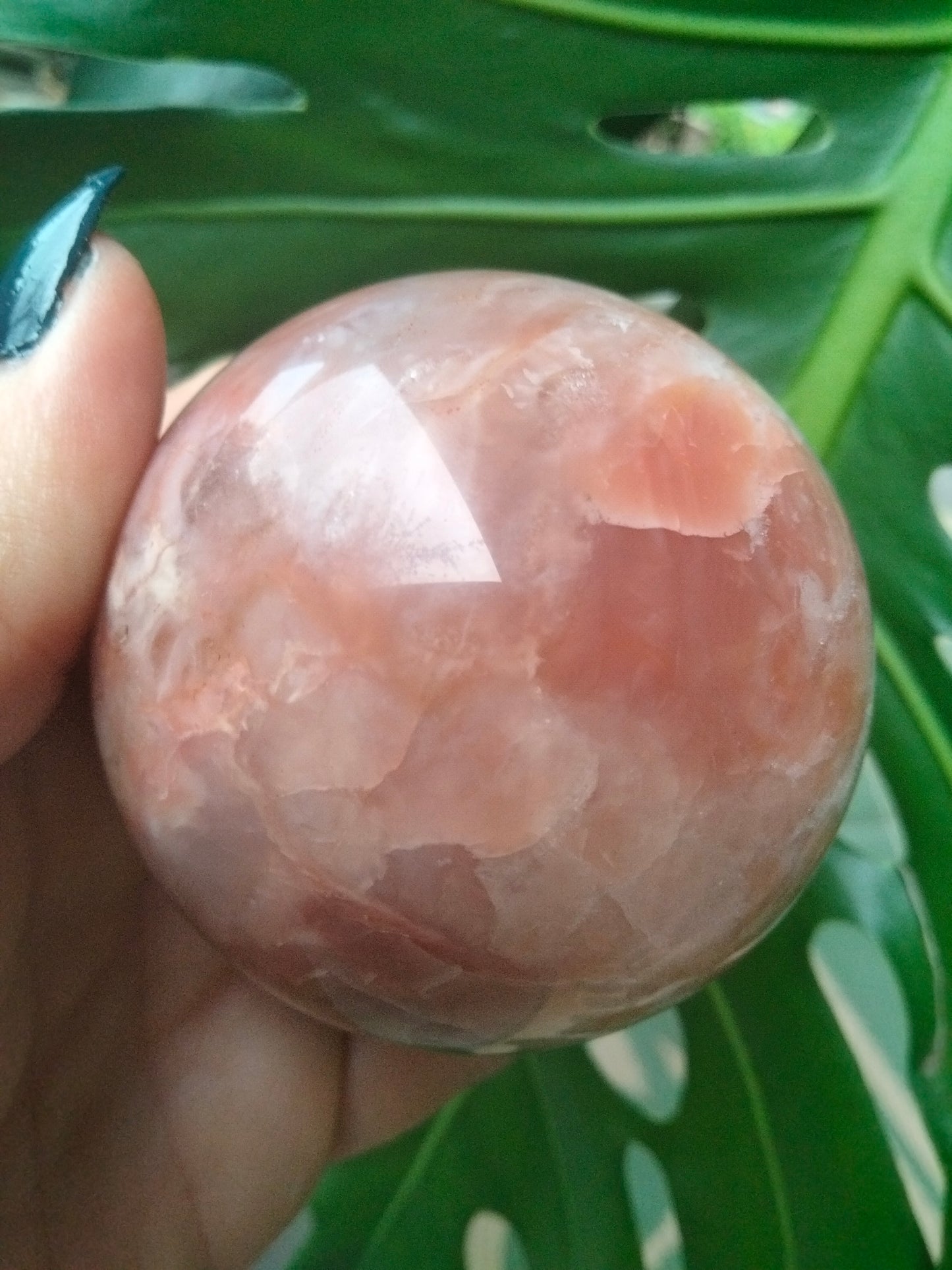 Pink Agate Sphere With cave Druzy and Dendrite