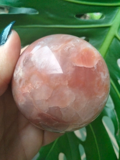 Pink Agate Sphere With cave Druzy and Dendrite
