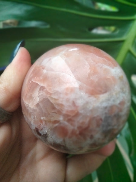 Pink Agate Sphere With cave Druzy and Dendrite