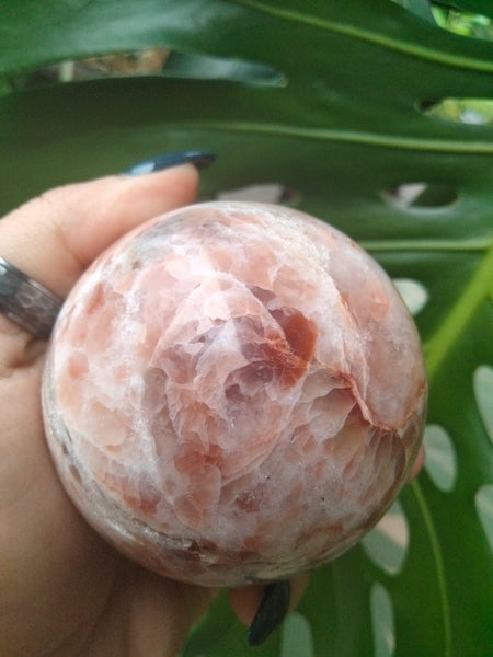 Pink Agate Sphere With cave Druzy and Dendrite