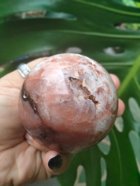 Pink Agate Sphere With cave Druzy and Dendrite