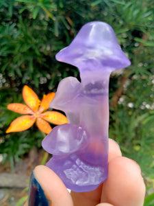 purple fluorite triple mushroom crystal carving