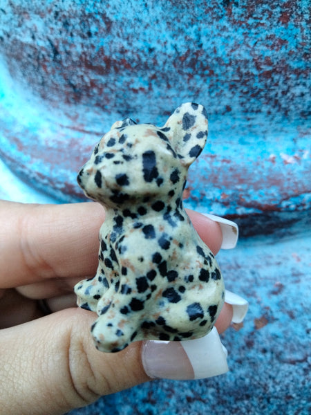 Dalmatian Jasper Obsidian French Bulldog Carving