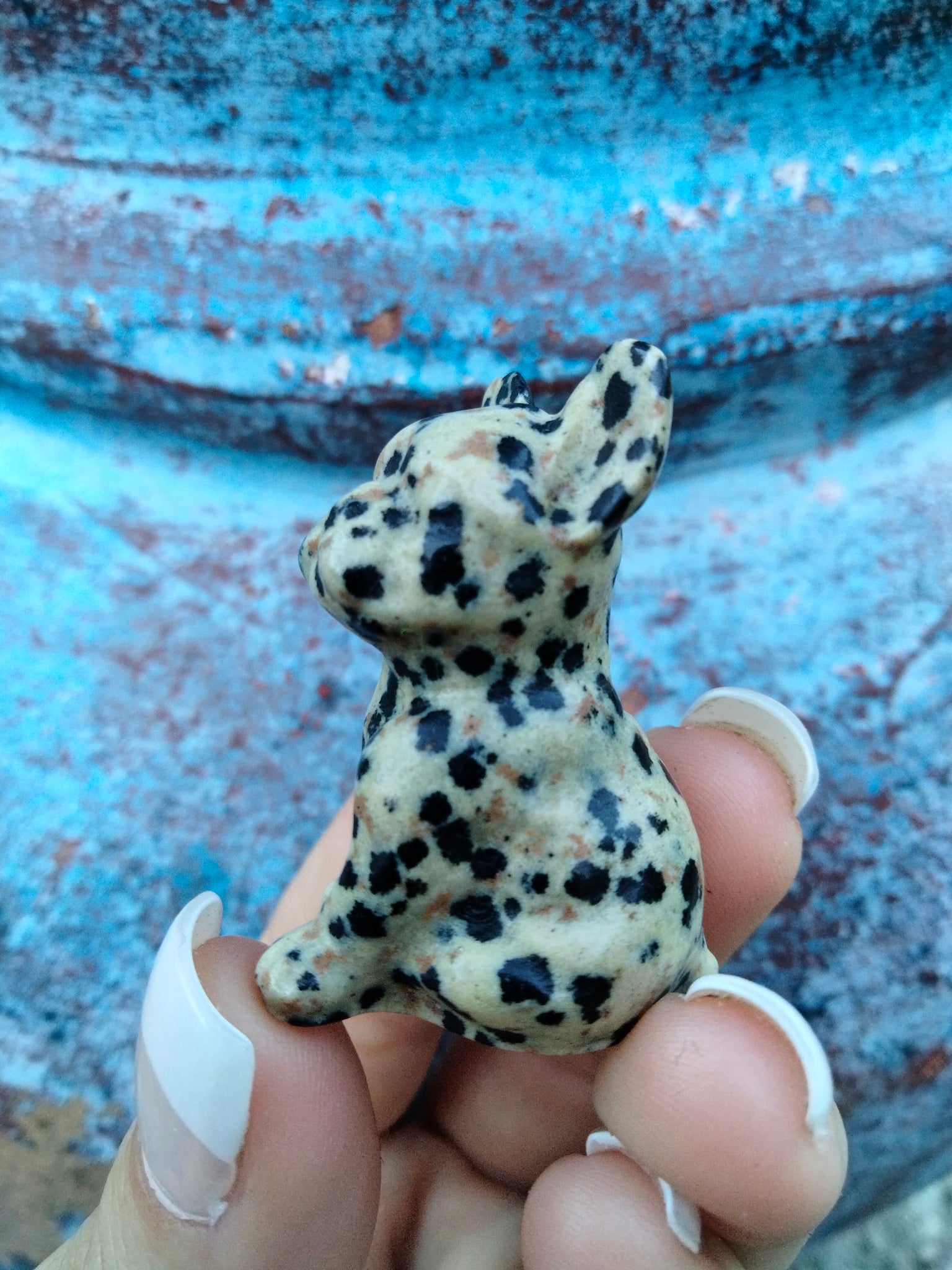 Dalmatian Jasper Obsidian French Bulldog Carving