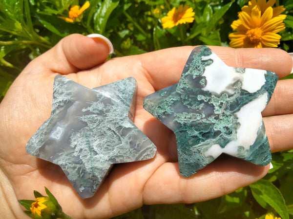 Moss Agate Star druzy white caps