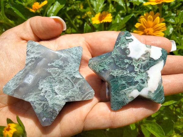 Moss Agate Star druzy white caps