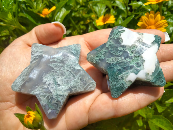 Moss Agate Star druzy white caps