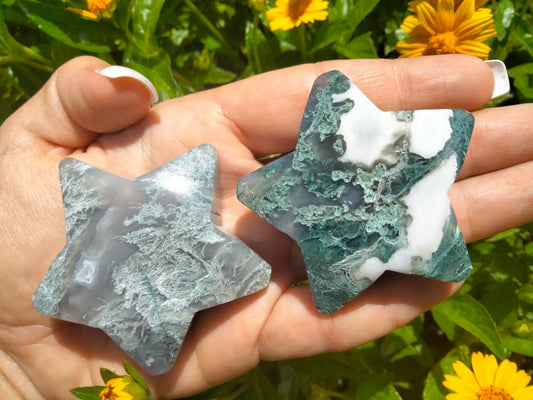 Moss Agate Star druzy white caps