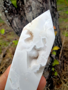 White lace agate with durzy caves in white marble stone Tower