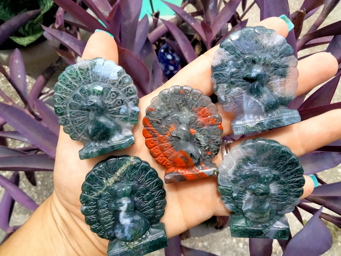 Moss Agate Peacock Crystal Carving