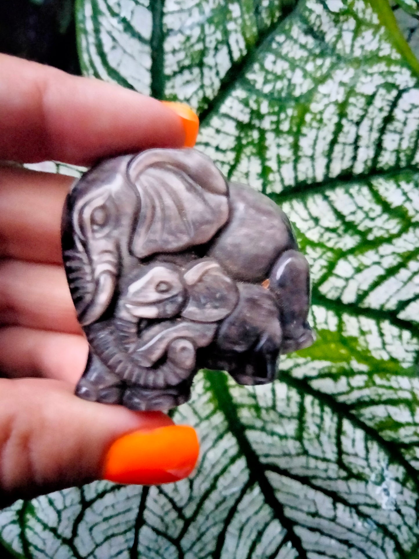 Mama & Baby Elephant Silver Sheen Obsidian