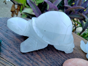 Selenite crystal turtle carving