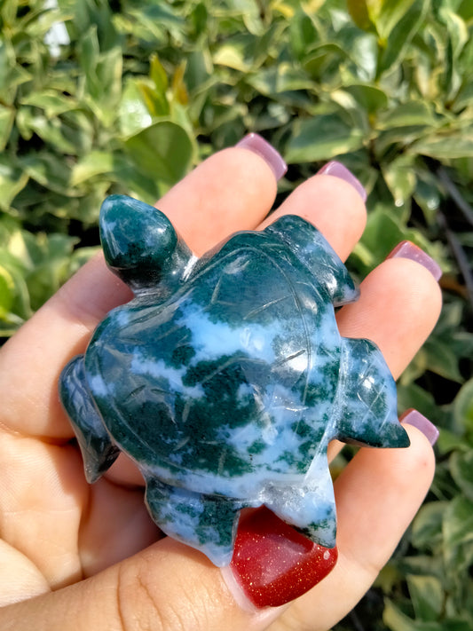 Moss Agate Sea Turtle carving