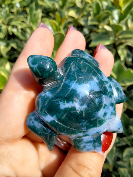 Moss Agate Sea Turtle carving