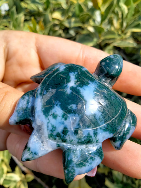 Moss Agate Sea Turtle carving