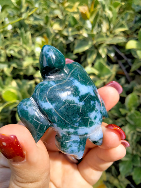 Moss Agate Sea Turtle carving