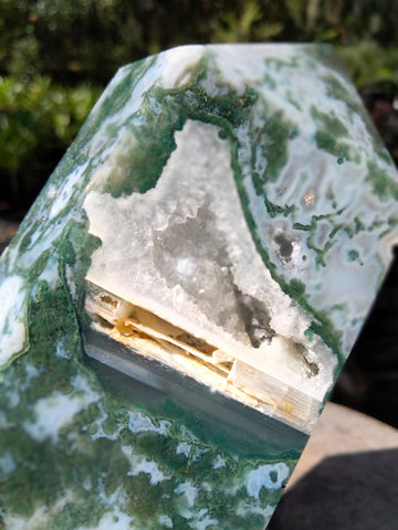 Moss Agate Tower cave druzy and vlue rivers