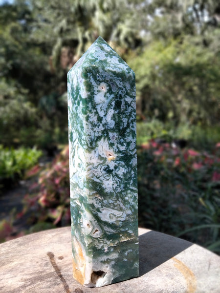 Moss Agate Tower cave druzy and vlue rivers