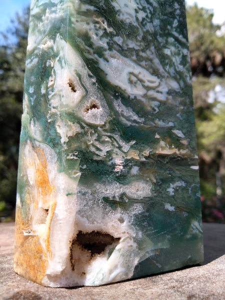 Moss Agate Tower cave druzy and vlue rivers