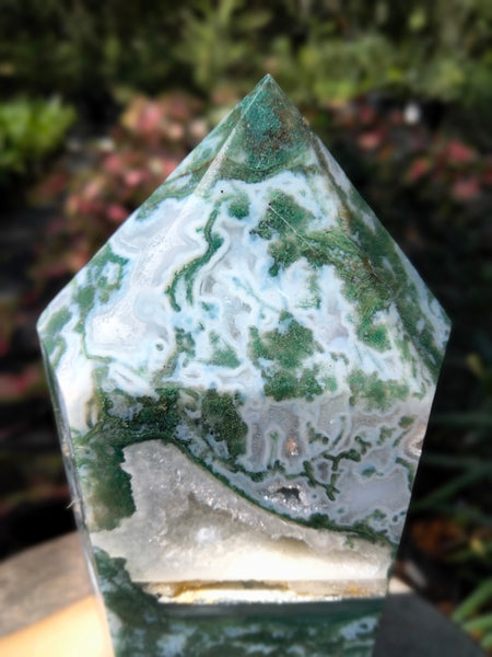 Moss Agate Tower cave druzy and vlue rivers