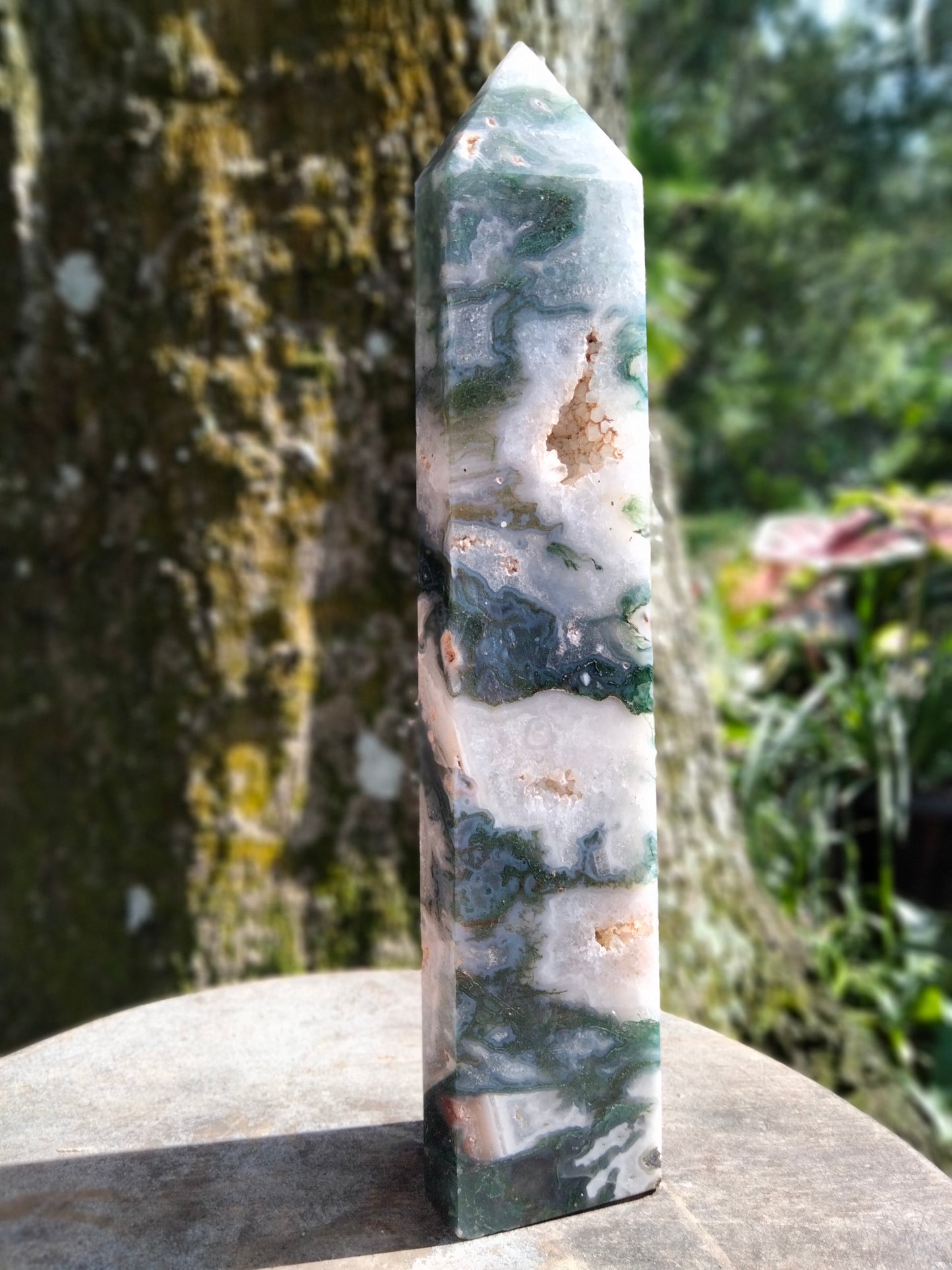 Moss Agate Tower several cave druzy