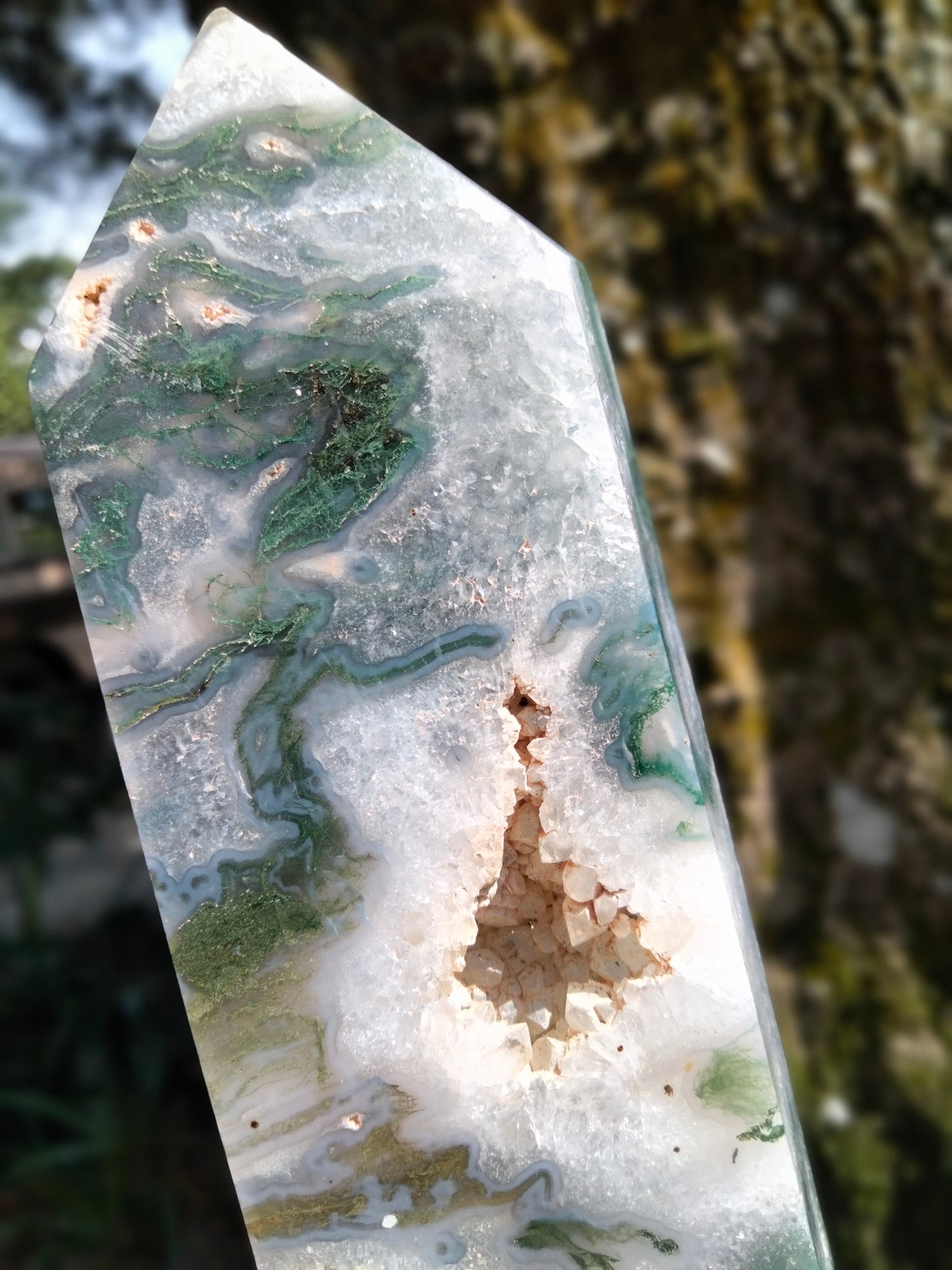 Moss Agate Tower several cave druzy