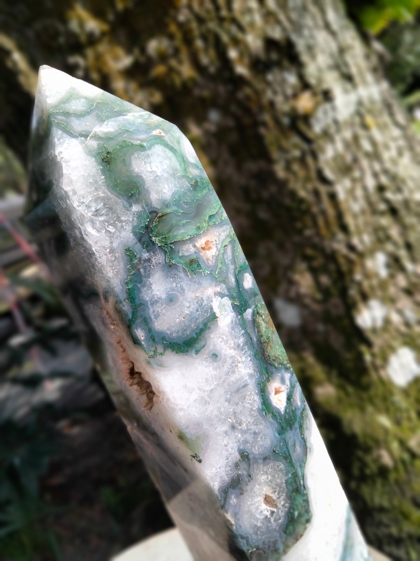 Moss Agate Tower several cave druzy