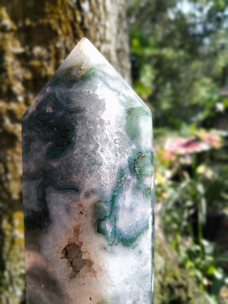 Moss Agate Tower several cave druzy