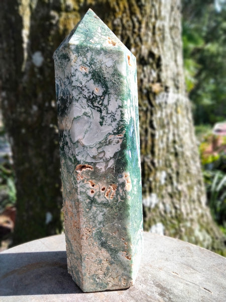 Moss Agate Tower cave druzy and vlue rivers