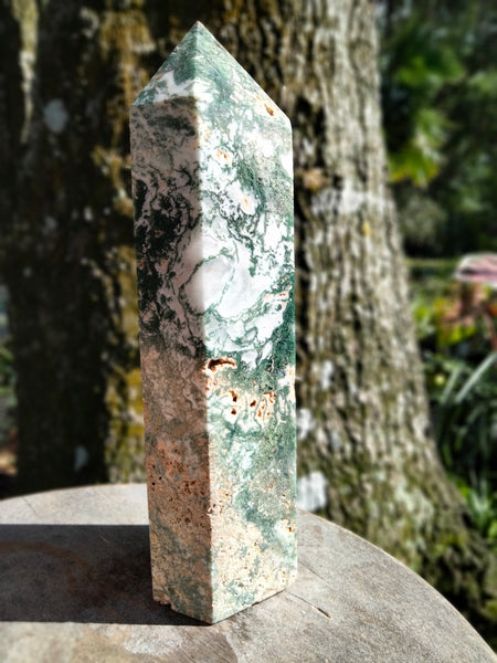 Moss Agate Tower cave druzy and vlue rivers