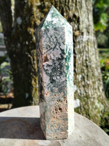 Moss Agate Tower cave druzy and vlue rivers