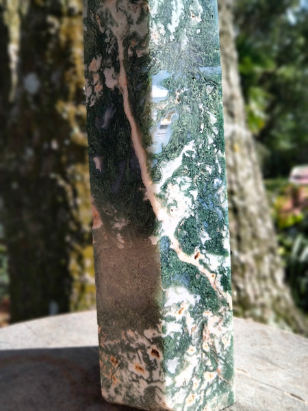 Moss Agate Tower cave druzy and vlue rivers