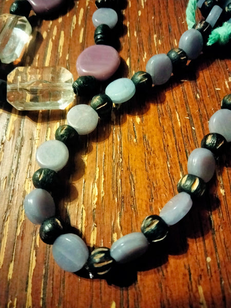 Purple Micah beaded Necklace with sun & moon Pendant by Peacemade