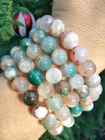 Flower agate rare green crystal bracelet