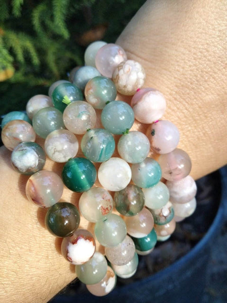 Flower agate rare green crystal bracelet