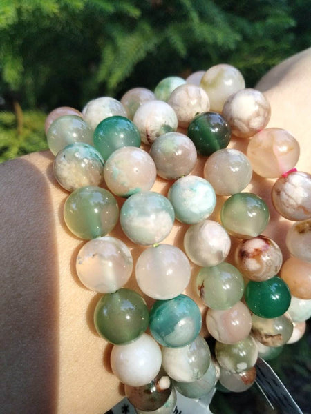 Flower agate rare green crystal bracelet