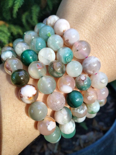 Flower agate rare green crystal bracelet