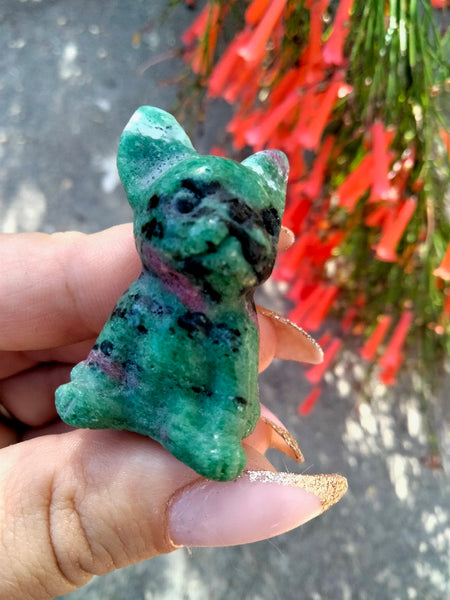 Ruby in Zoisite French Bulldog Crystal Carving