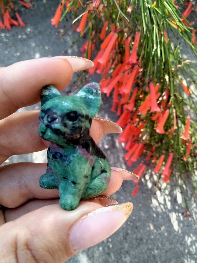 Ruby in Zoisite French Bulldog Crystal Carving