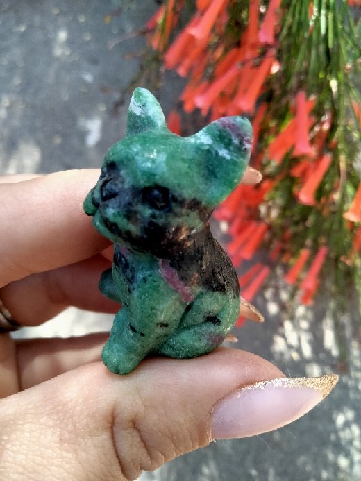 Ruby in Zoisite French Bulldog Crystal Carving