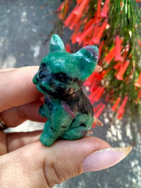 Ruby in Zoisite French Bulldog Crystal Carving