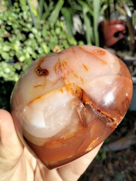 Carnelian Jasper Heart with druzy caveand pools