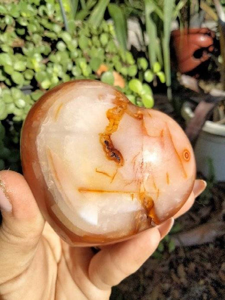 Carnelian Jasper Heart with druzy caveand pools