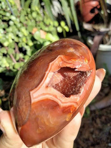 Carnelian Jasper Heart with druzy caveand pools